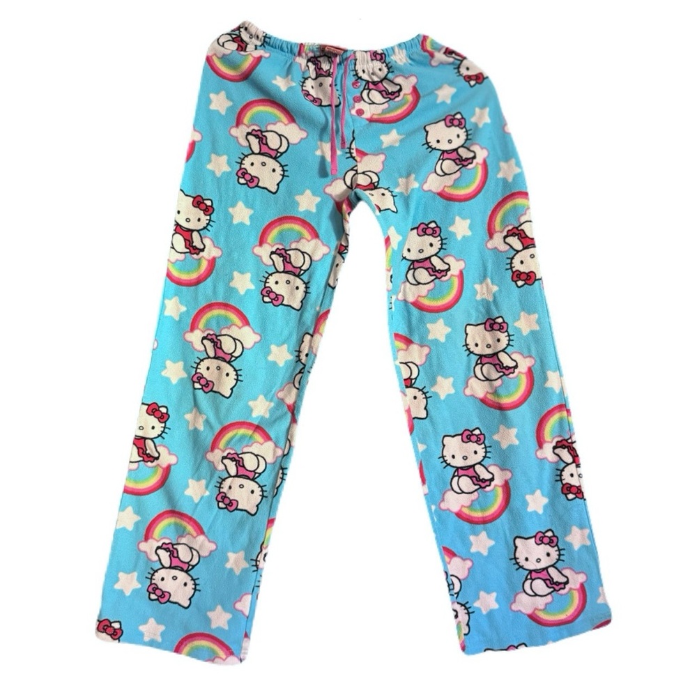 Hello Kitty Kids Small Fleece Pajama Pants Sky Blue Rainbows 2008 Sanrio